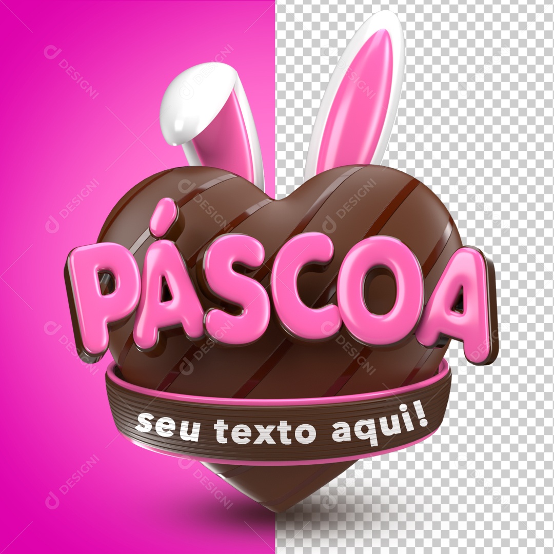 Selo 3D Páscoa Rosa Coração Coelho Para Composição PSD