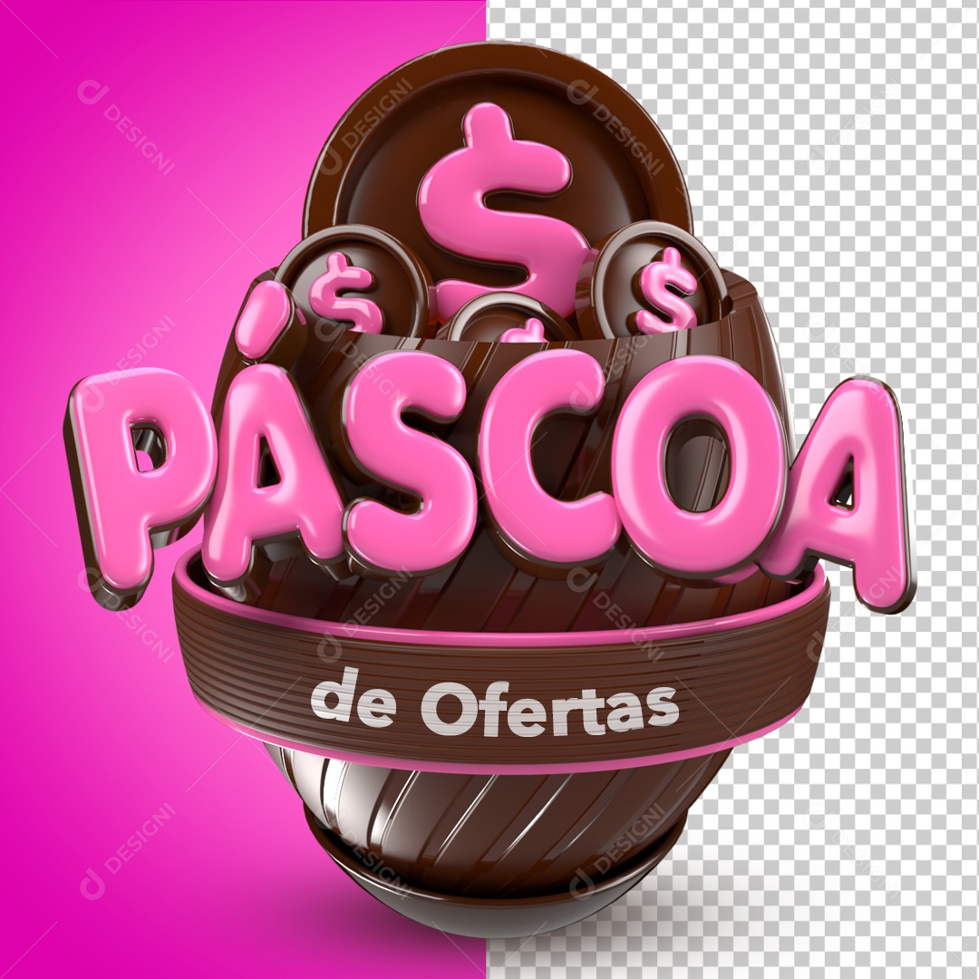 Selo 3D Páscoa De Ofertas Rosa Para Composição PSD