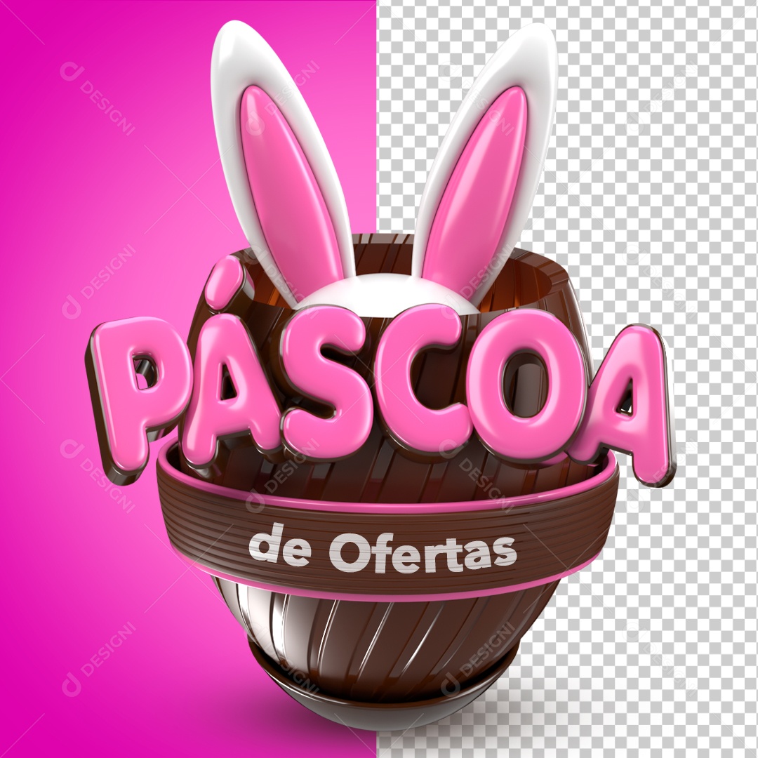 Selo 3D Páscoa De Ofertas Rosa Coelho Para Composição PSD