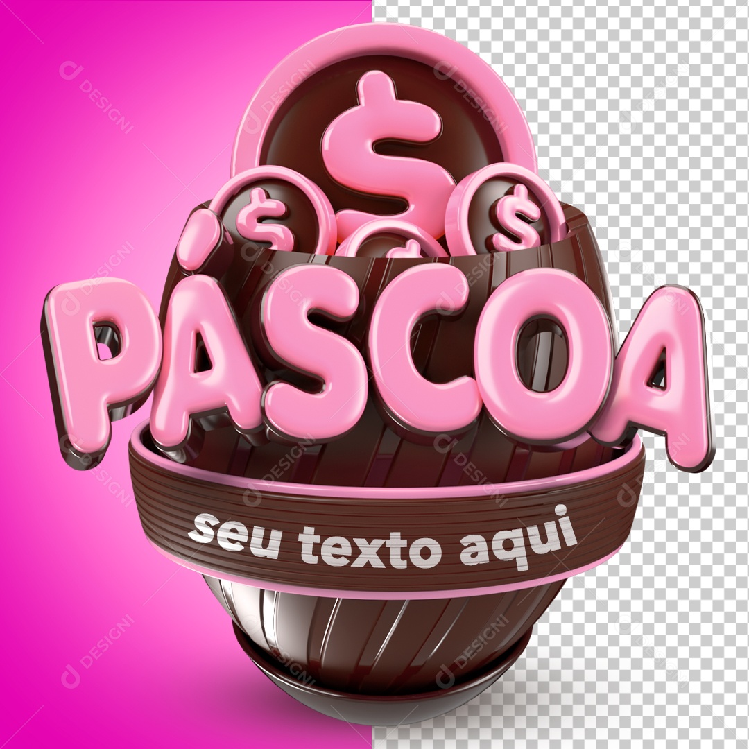 Selo 3D Páscoa Rosa Para Composição PSD