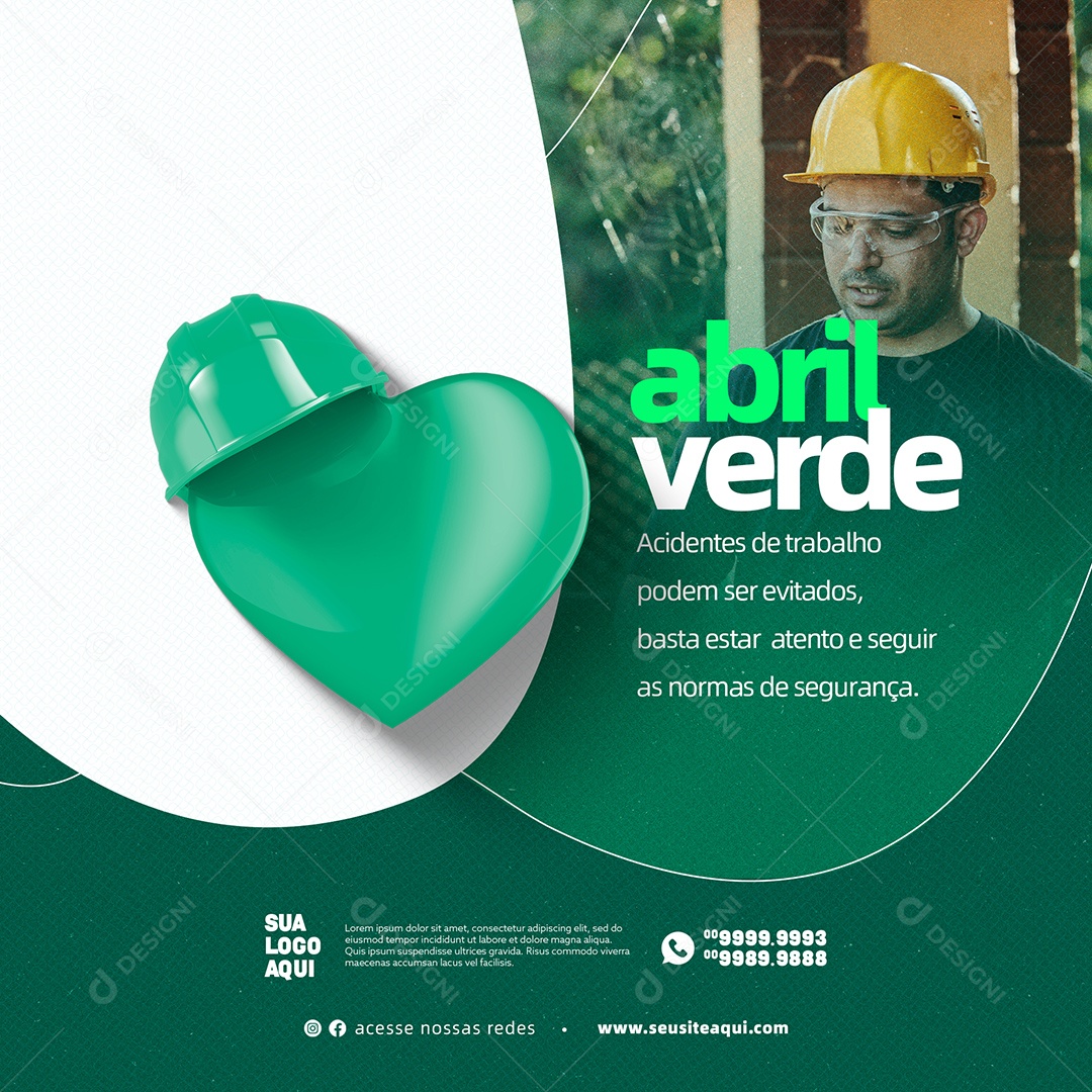 Abril Verde, Mês de Conscientização Sobre Segurança e Saúde no Trabalho Social Media PSD Editável