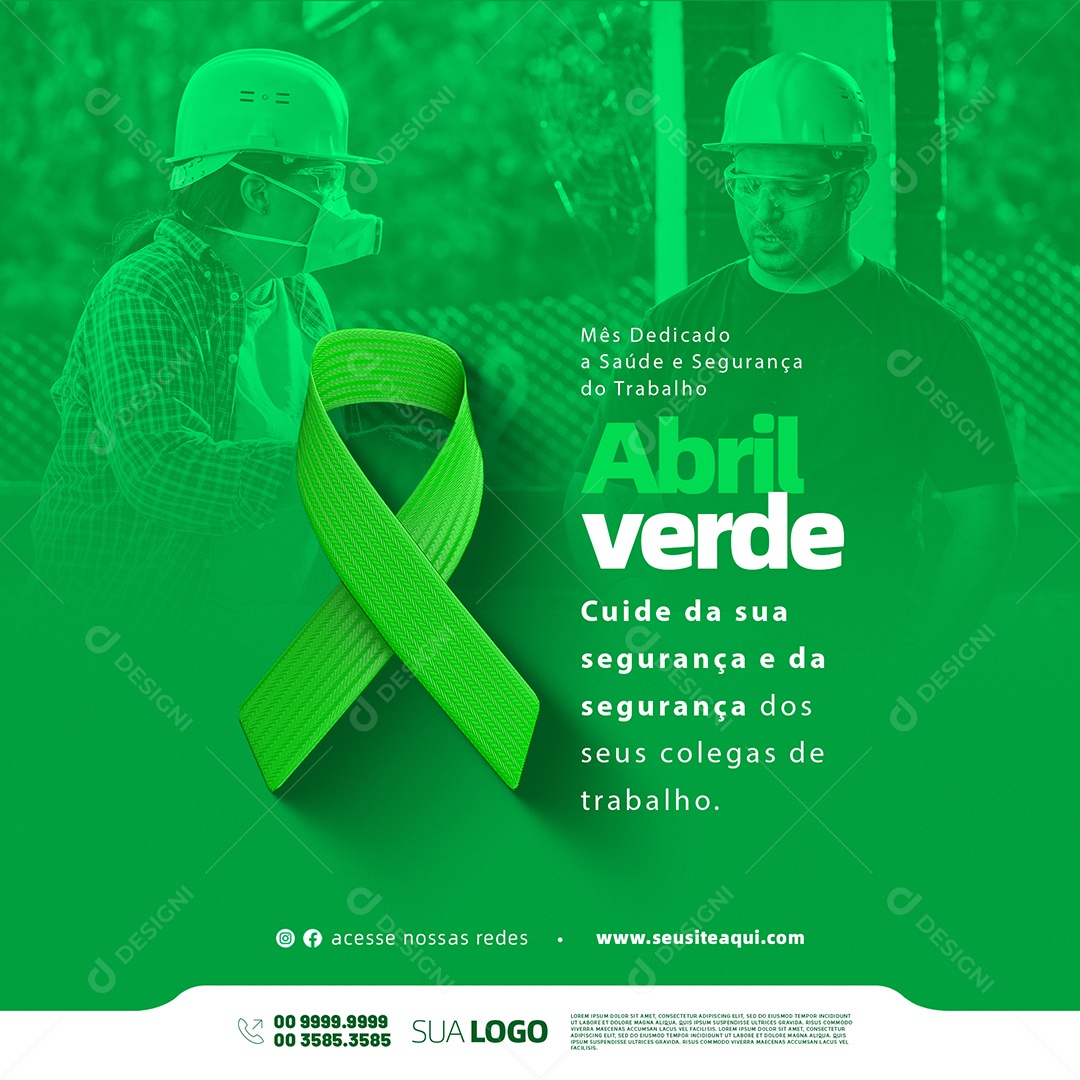 Mês de Dedicado a Saúde e Segurança do Trabalho Abril Verde Social Media PSD Editável