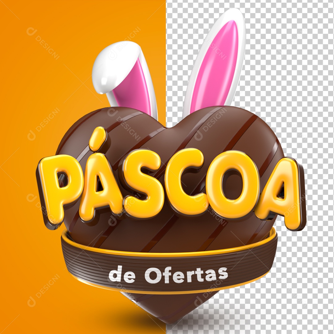 Selo 3D Páscoa De Ofertas Coração Coelho Para Composição PSD