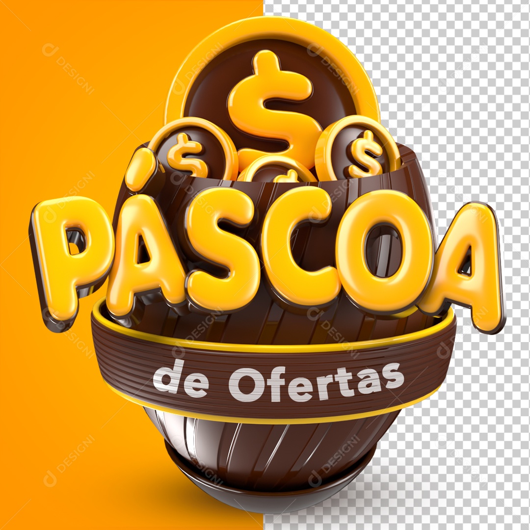 Selo 3D Páscoa De Ofertas Amarelo Coelho Para Composição PSD