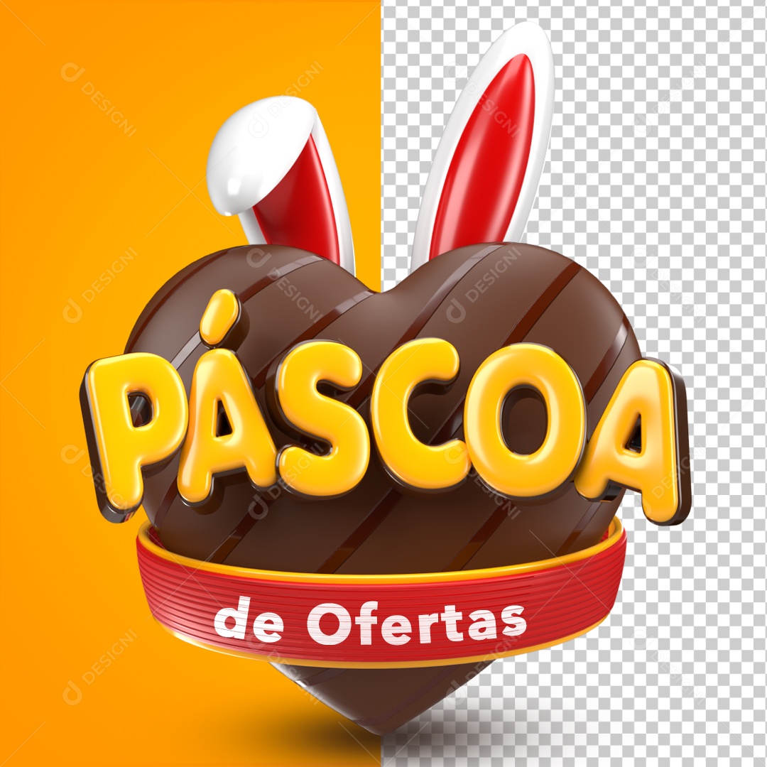 Selo 3D Páscoa De Ofertas Vermelho Coração Coelho Para Composição PSD