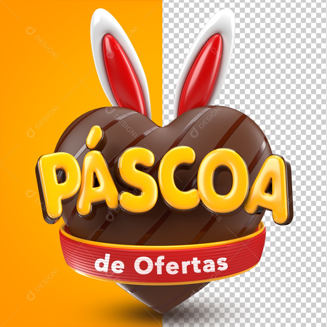 Selo 3D Páscoa De Ofertas Vermelho Coração Coelho Para Composição PSD