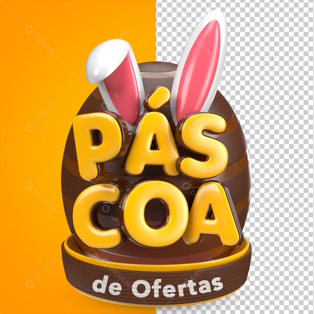 Selo 3D Páscoa De Ofertas Amarelo Coelho Para Composição PSD