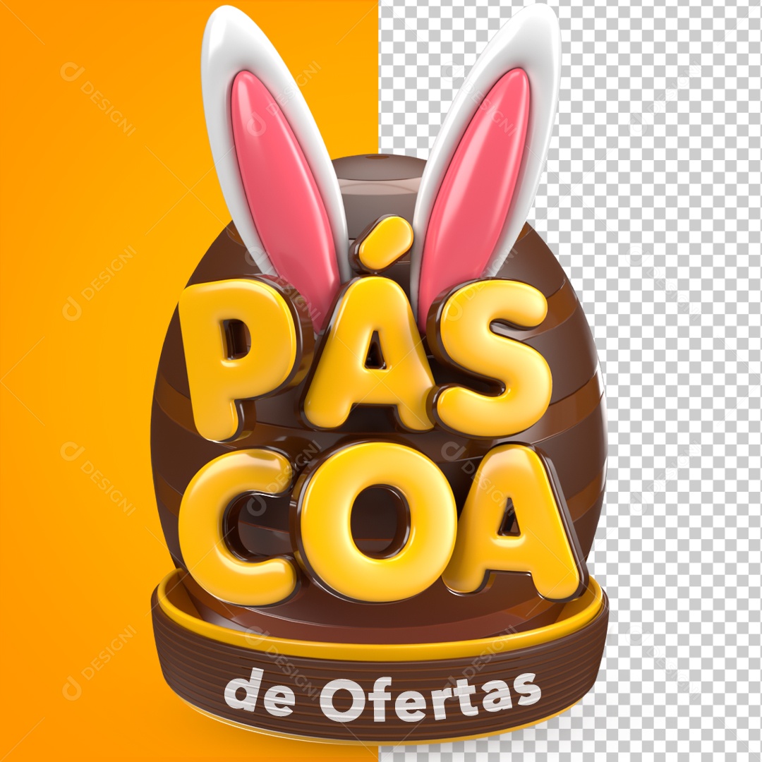 Selo 3D Páscoa De Ofertas Amarelo Coelho Para Composição PSD