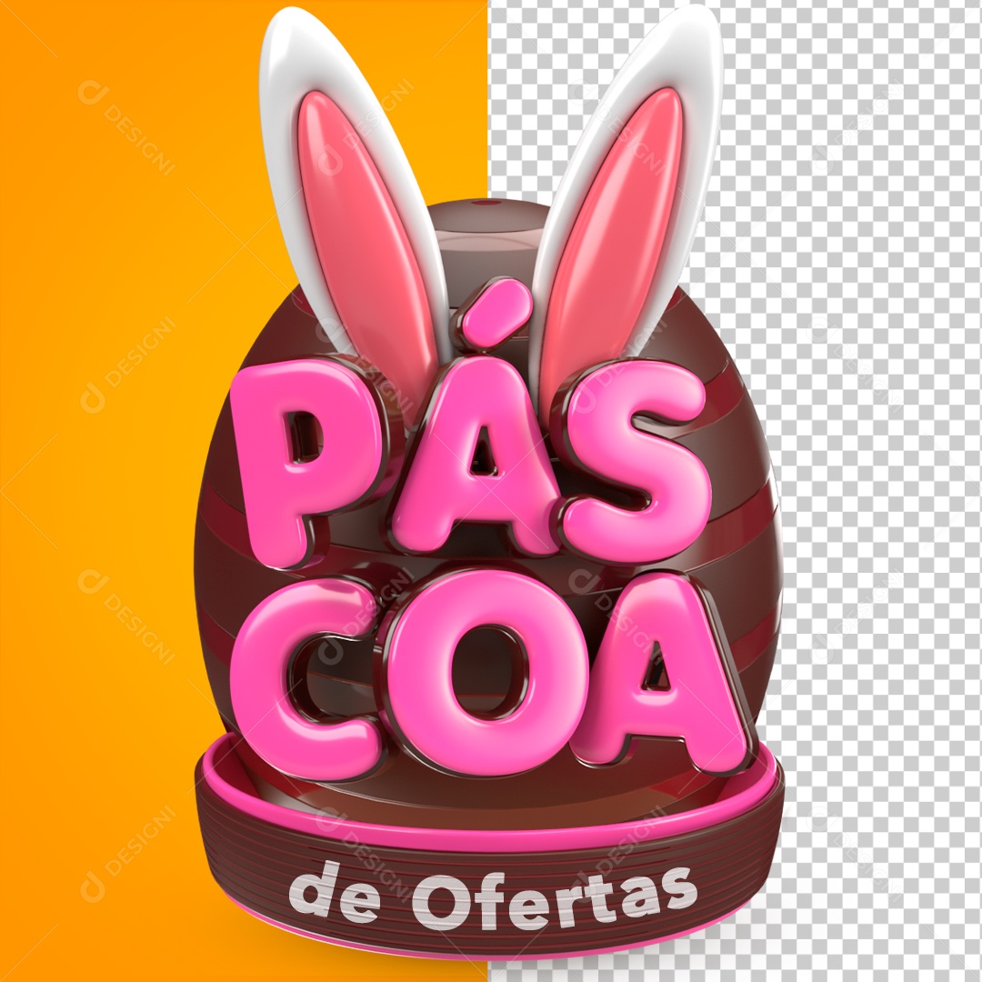 Selo 3D Páscoa De Ofertas Rosa Coelho Para Composição PSD