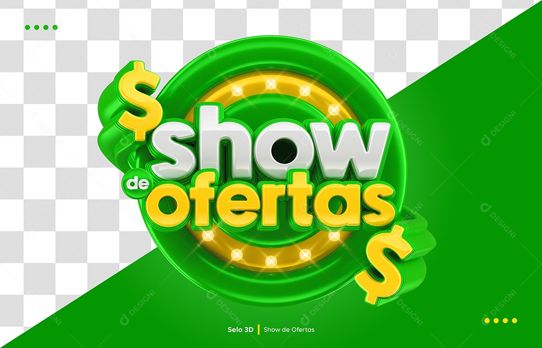 Selo 3D Show De Ofertas Verde E Amarelo PSD Editável