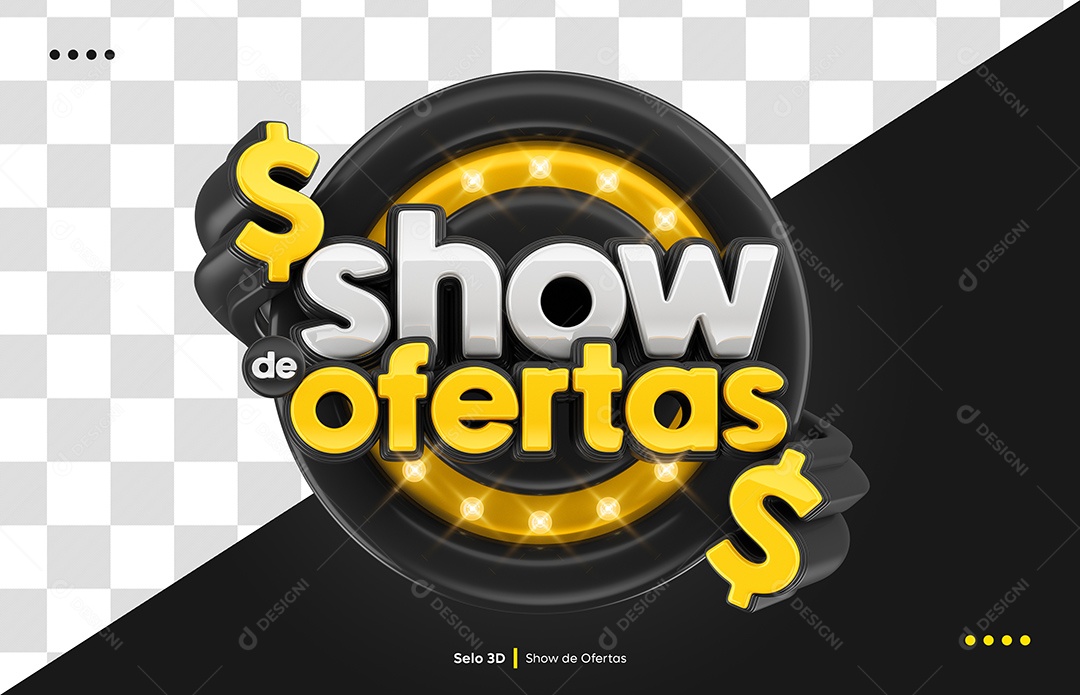 Selo 3D Show De Ofertas Preto E Amarelo PSD Editável