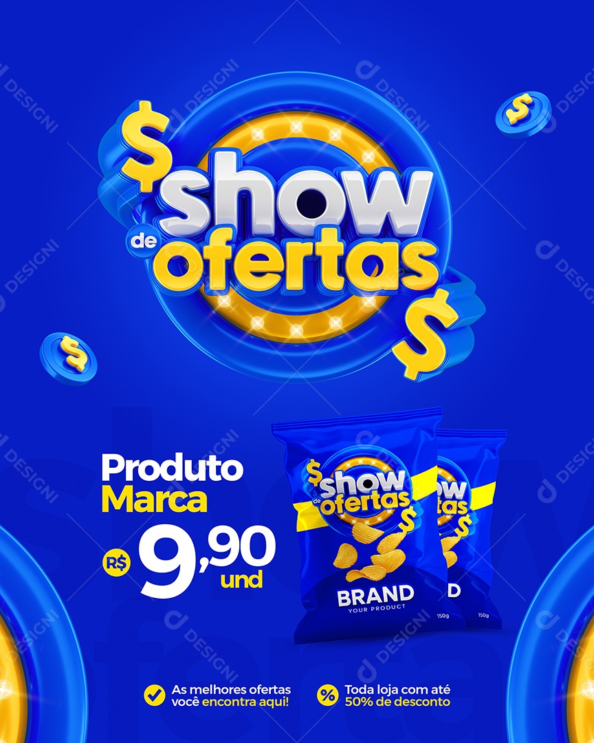 Social Media Show De Ofertas Azul Supermercado PSD Editável