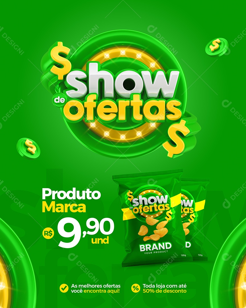 Social Media Show De Ofertas Verde Supermercado PSD Editável