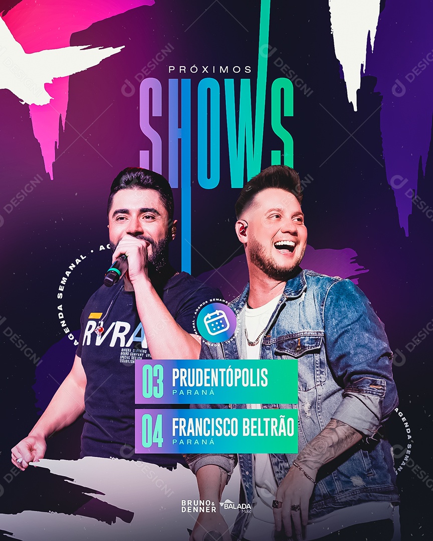 Social Media Próximos Shows Feed Bruno e Denner PSD Editável