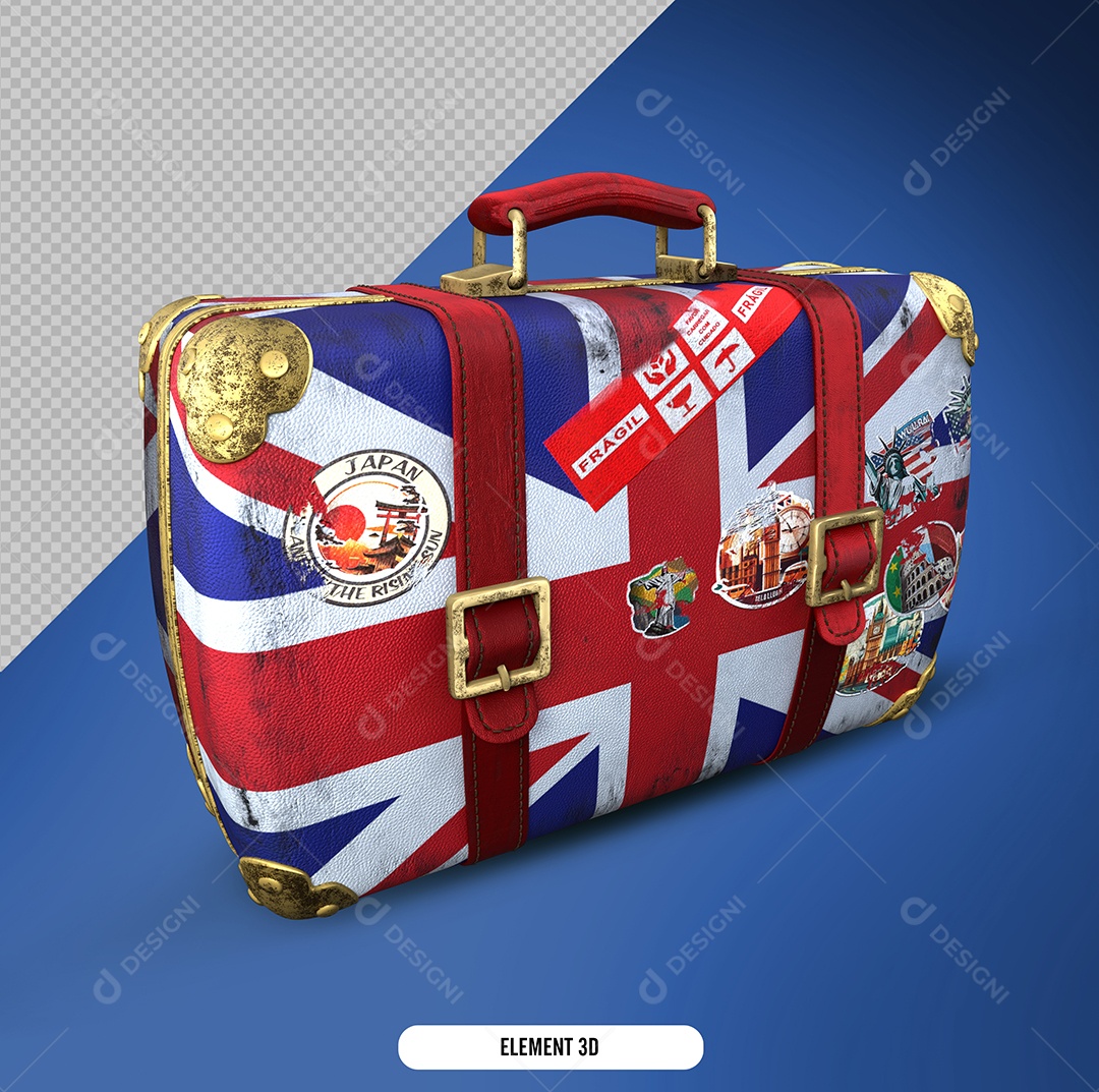 Mala de Viagem Do Reino Unido Com Vários Vistos Elemento 3D Para Composição PSD