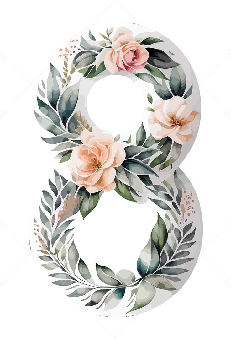 Desenho De Flores Em Aquarela Em Formato De 8 Ilustração Vetorial EPS