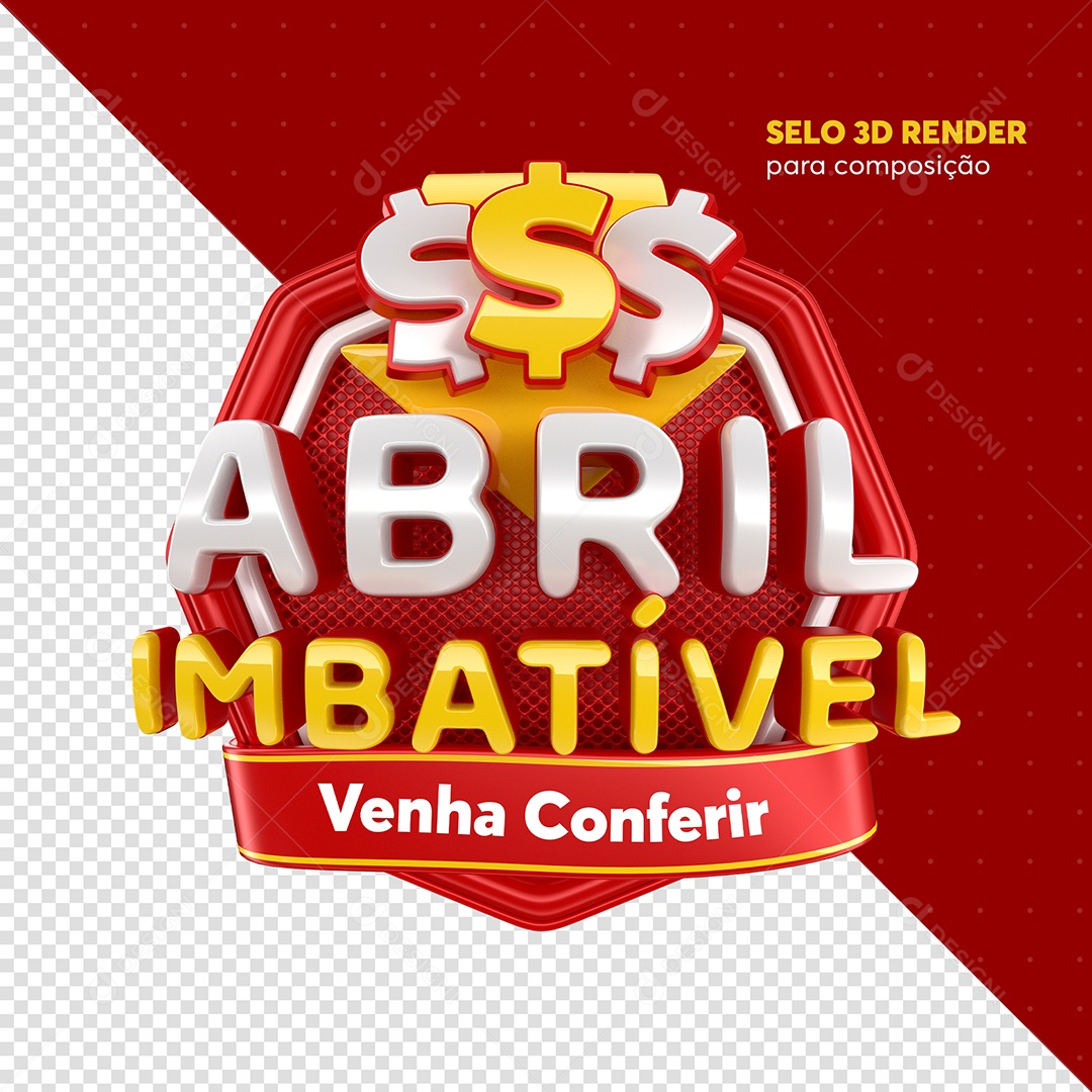 Abril Imbatível Selo 3D Vermelho Para Composição PSD