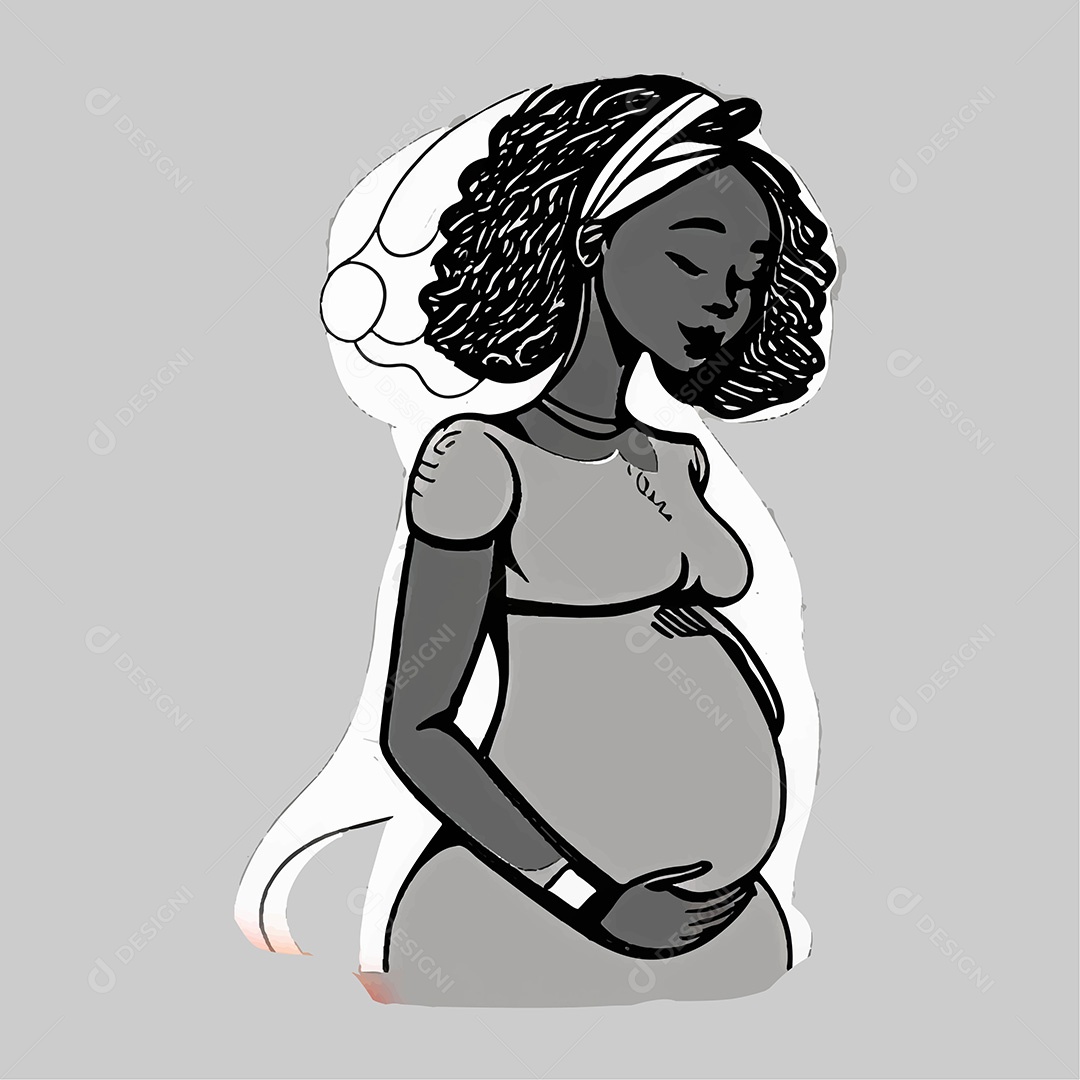 Desenho De Mulher Negra Grávida Vetor Do Dia Das Mães EPS