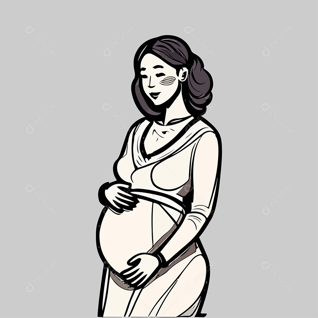 Desenho De Mulher Negra Grávida Vetor Do Dia Das Mães EPS