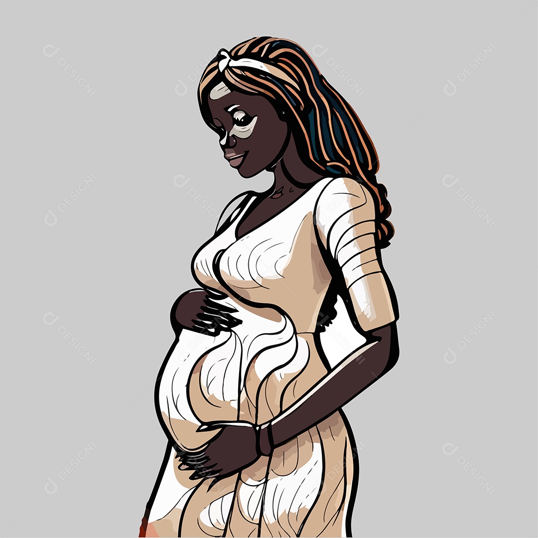 Desenho De Mulher Negra Grávida Vetor Do Dia Das Mães EPS