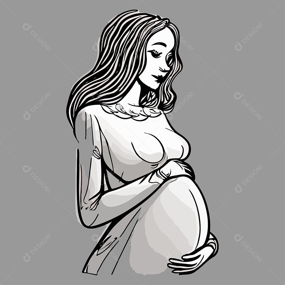 Desenho De Mulher Grávida Vetor Do Dia Das Mães EPS