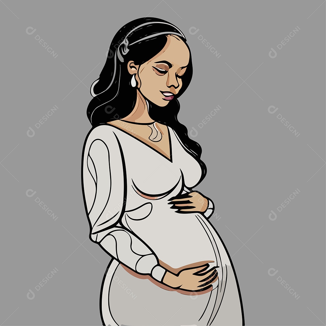 Desenho De Mulher Morena Grávida Vetor Do Dia Das Mães EPS