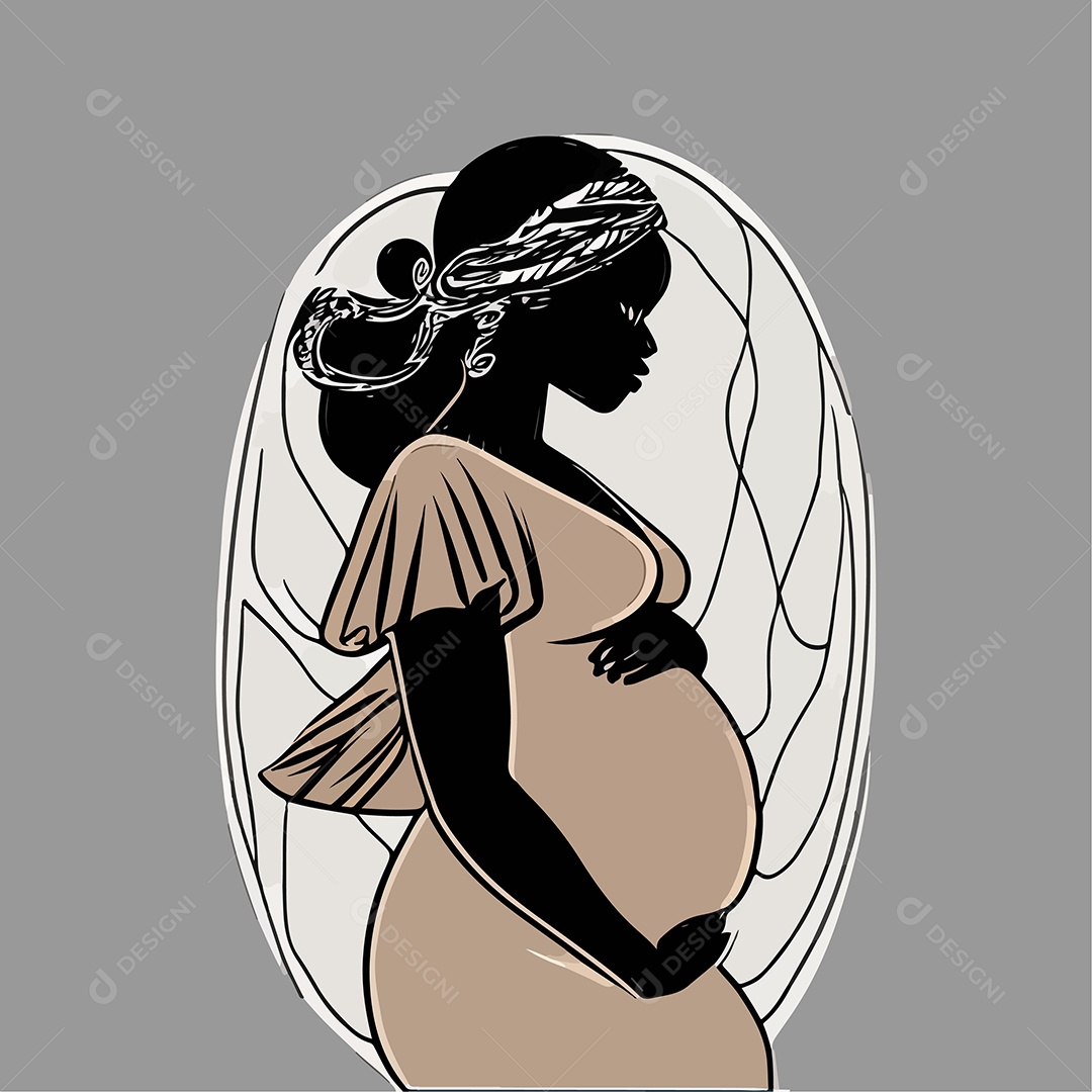 Desenho De Mulher Negra Grávida Vetor Do Dia Das Mães EPS