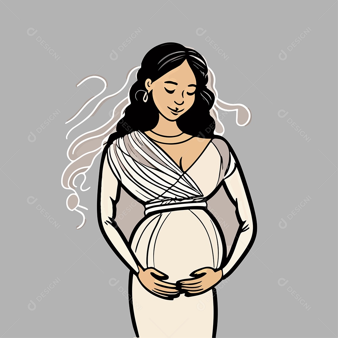 Desenho De Mulher Morena Grávida Vetor Do Dia Das Mães EPS