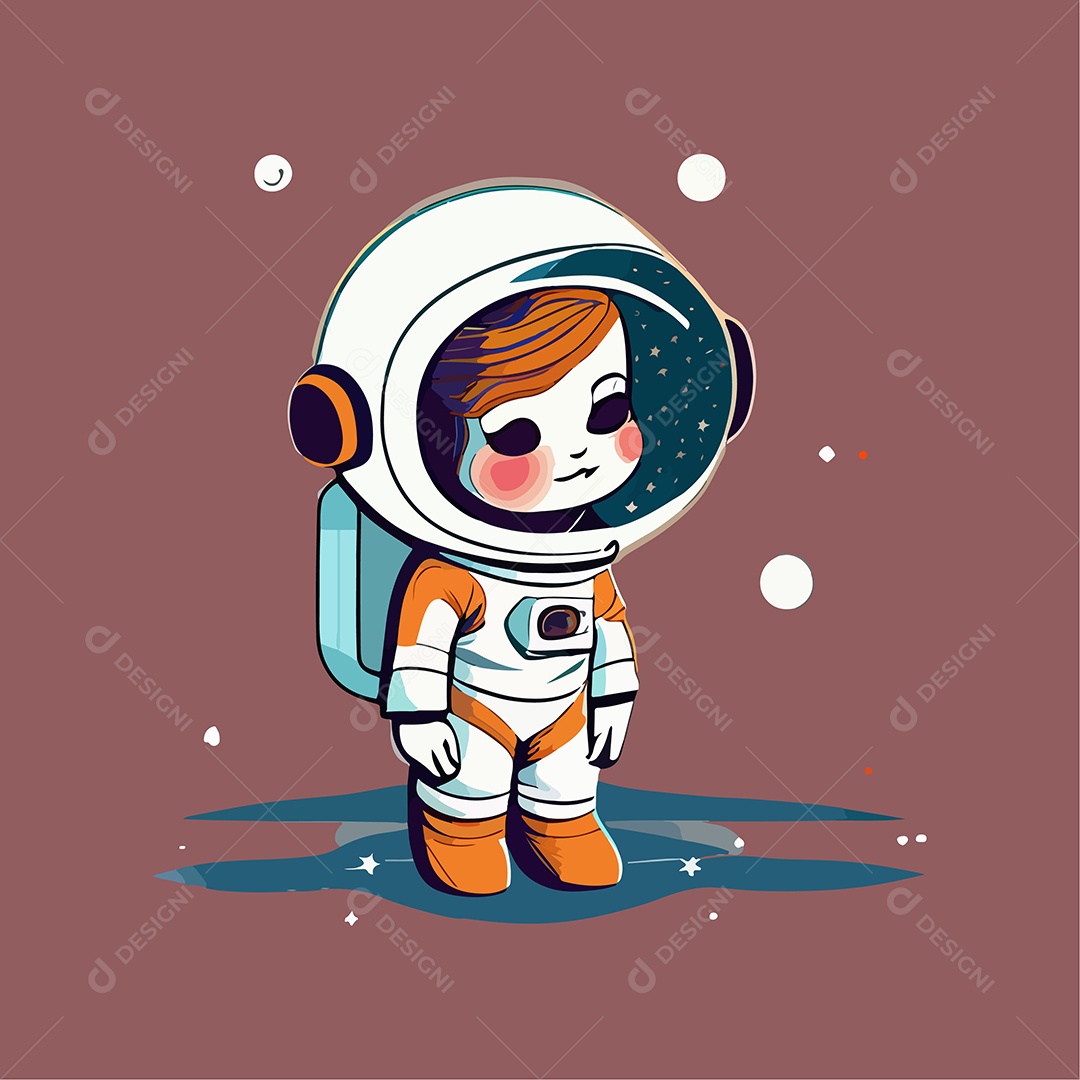 Desenho De Astronauta Menina lustração Vetorial EPS