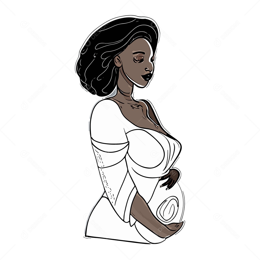 Desenho De Mãe Negra Grávida Vetor EPS