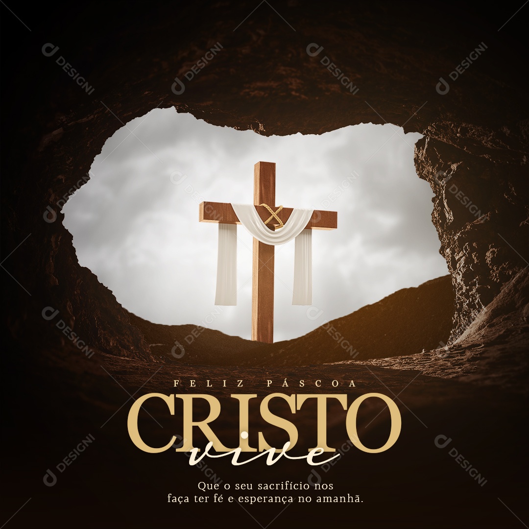 Que O Seu Sacrifício Nos Faça Ter Fé E Esperança No Amanhã Feliz Páscoa Social Media PSD Editável