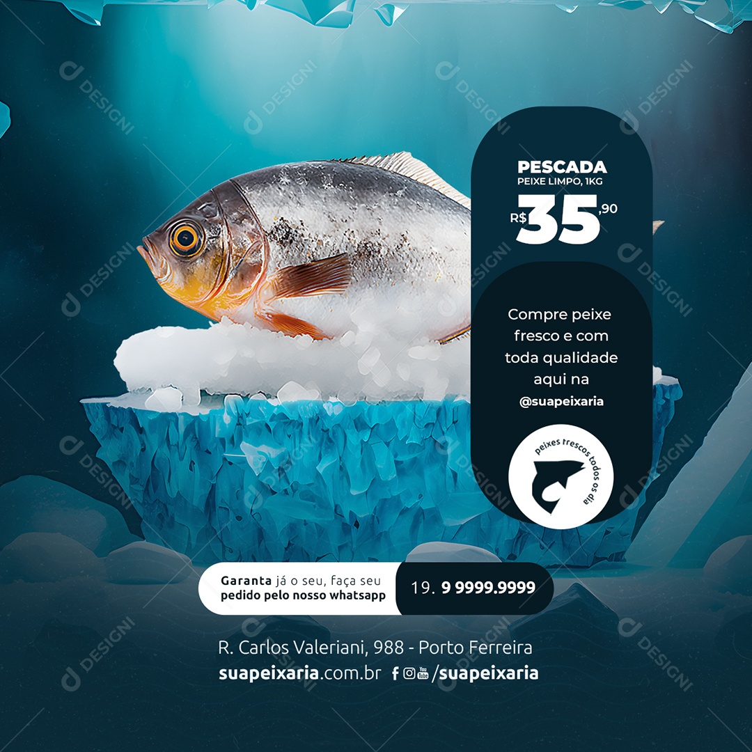 Pescada Peixe Limpo 1KG 35,90 Compre Peixe Fresco Peixaria Social Media PSD Editável