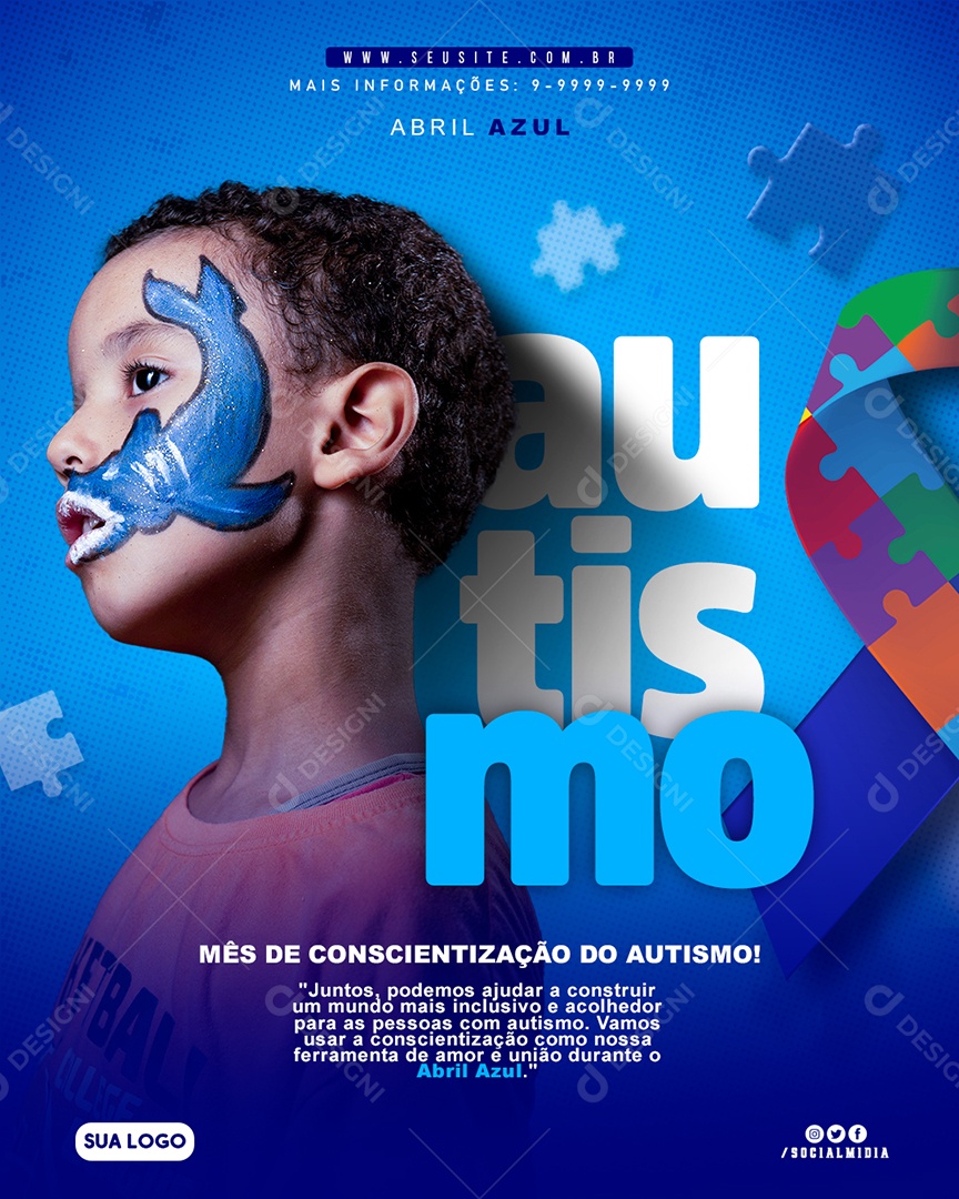 Mês De Conscientização Do Autismo Abril Azul Social Media PSD Editável