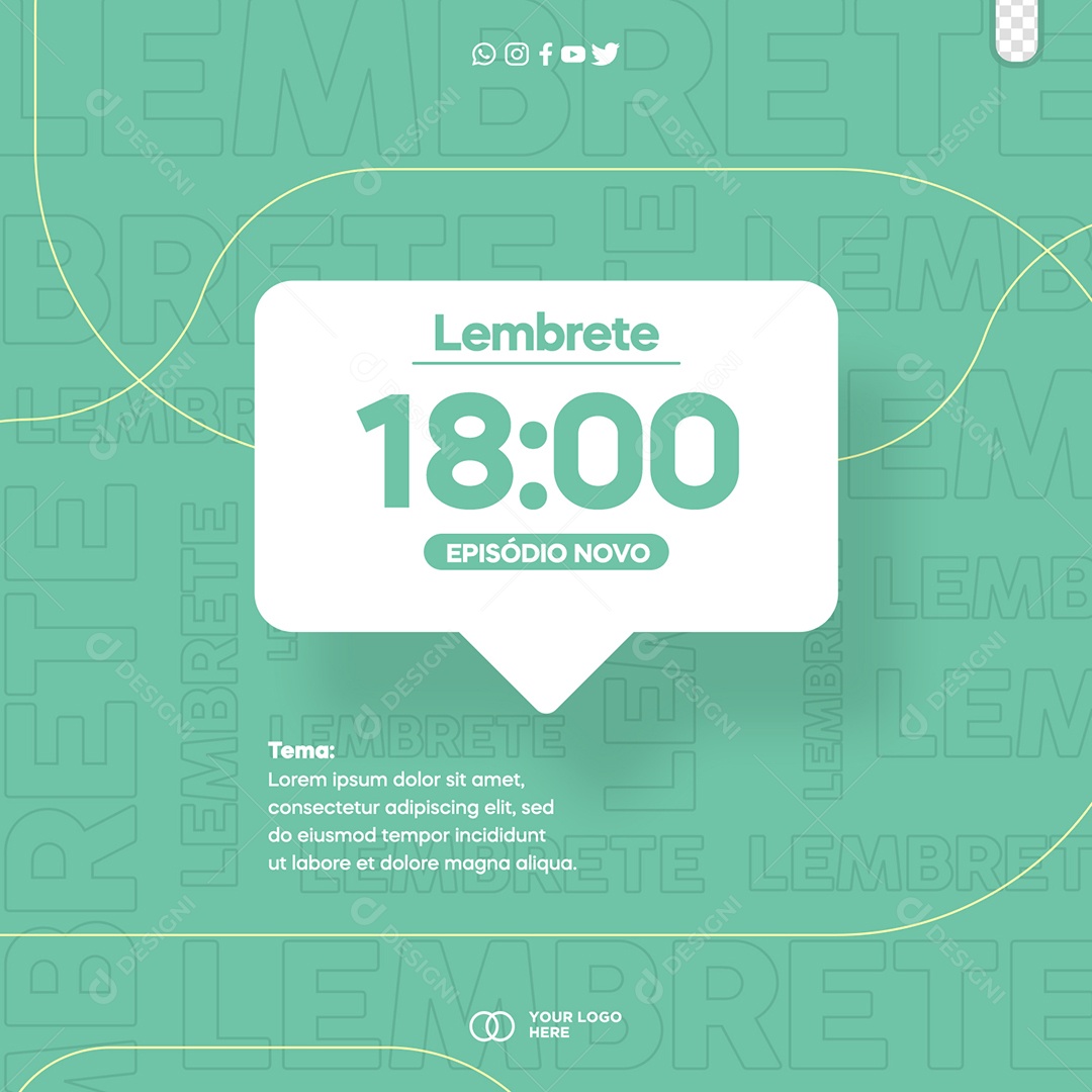 Social Media Lembrete 18:00 Episodio Novo PSD Editável