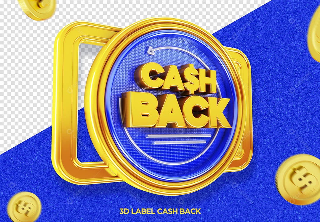 Selo 3D Cash Back Dinheiro Azul E Dourado Cifrão PSD