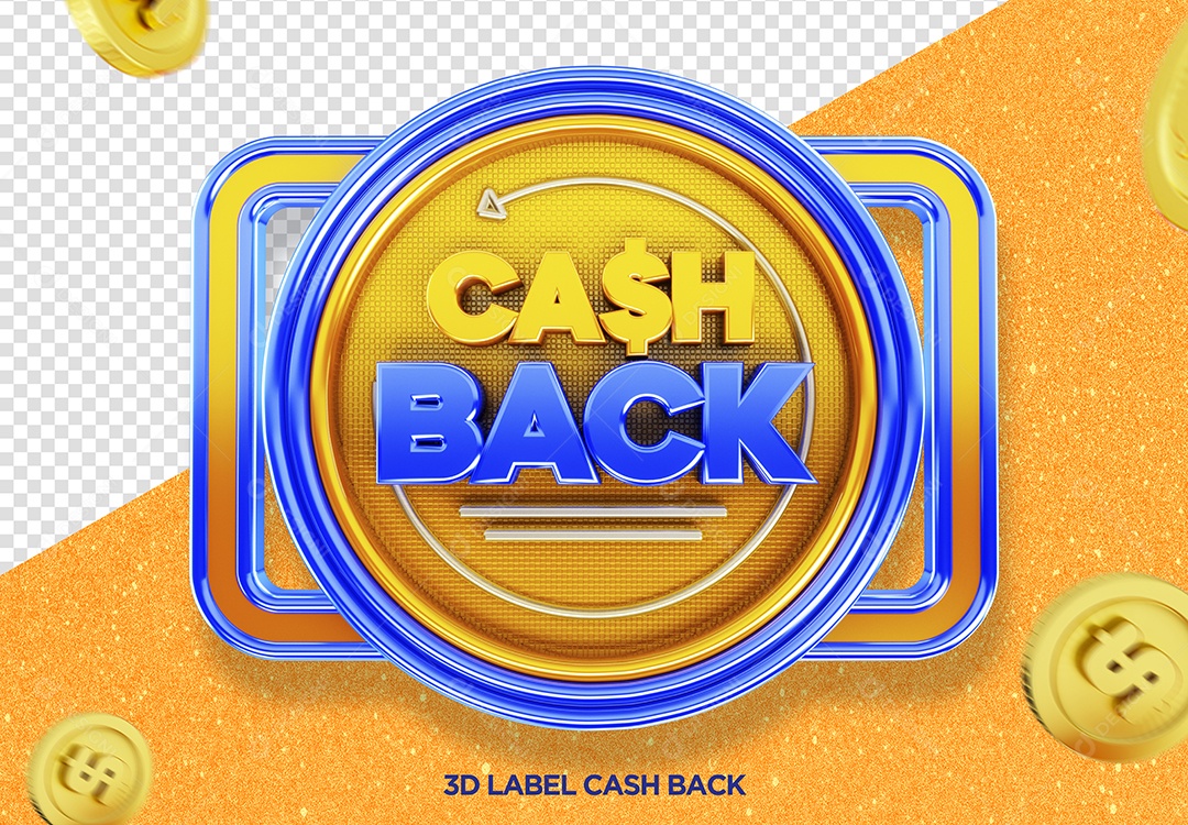 Selo 3D Cash Back Dinheiro Azul E Dourado Cifrão PSD
