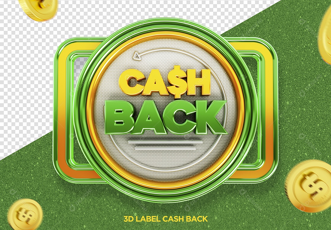 Selo 3D Cash Back Dinheiro Verde E Dourado Cifrão PSD