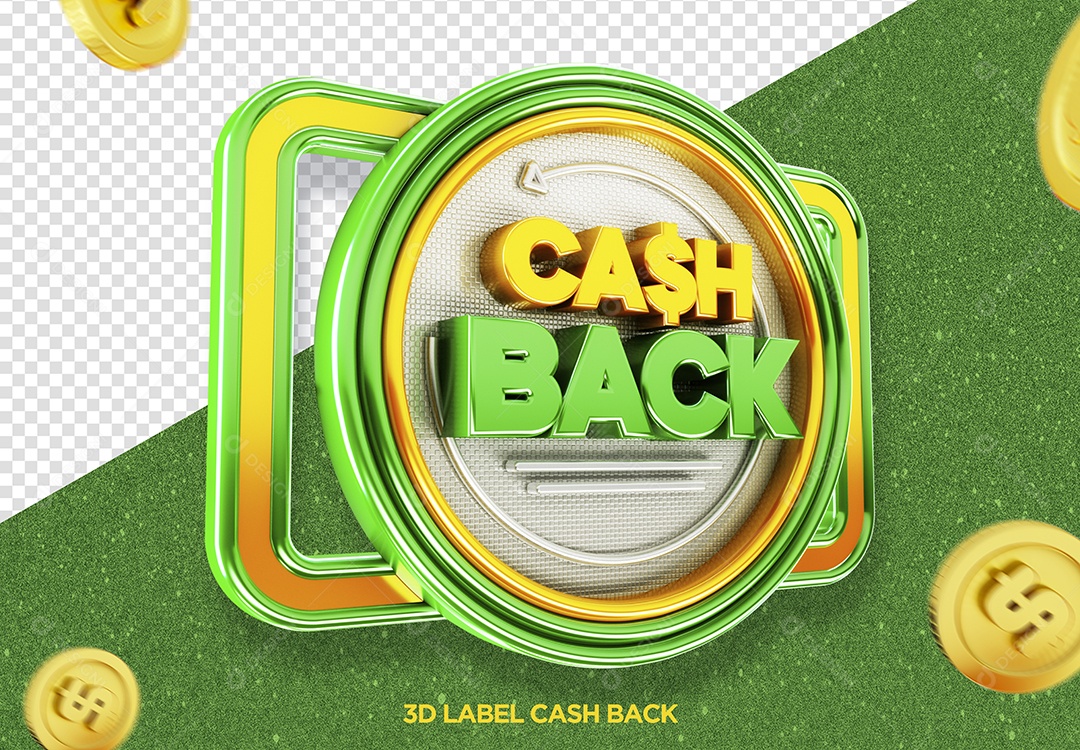 Selo 3D Cash Back Dinheiro Verde E Dourado Cifrão PSD