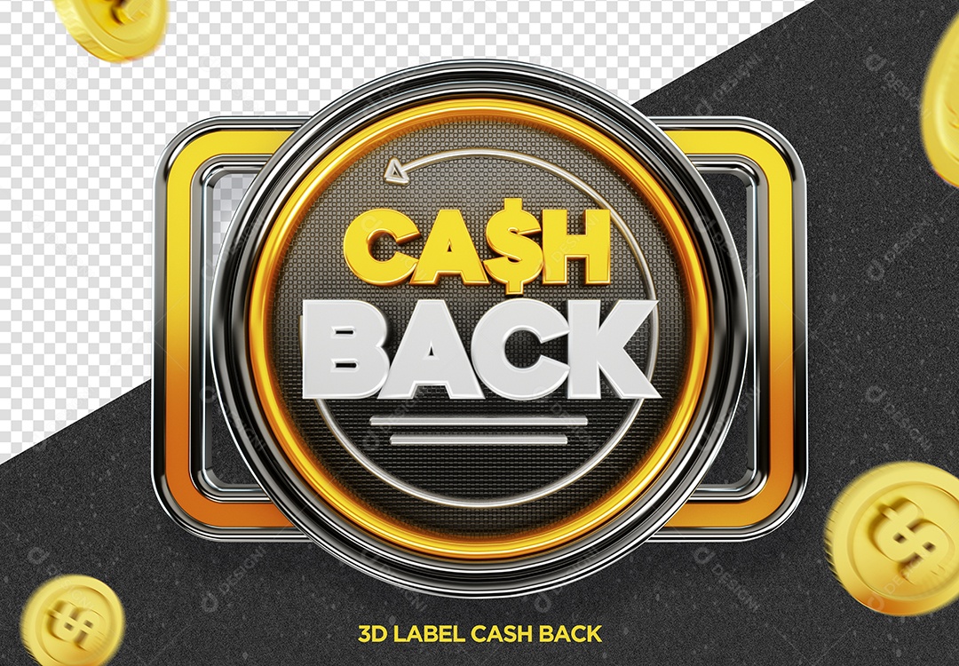 Selo 3D Cash Back Dinheiro Preto E Dourado Cifrão PSD