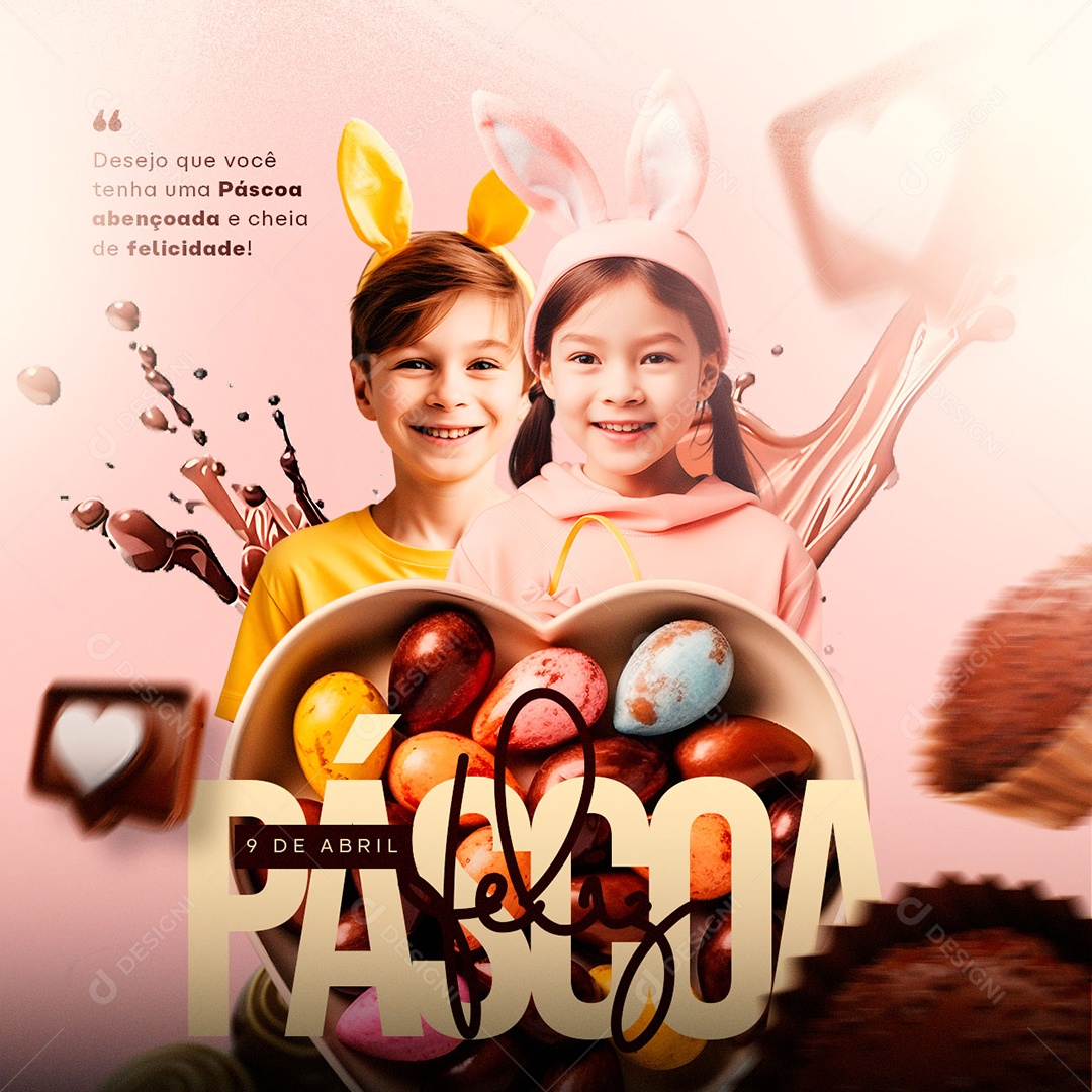 Desejo Que Você Tenha Uma Páscoa Abençoada e Cheia De Felicidade Feliz Páscoa Social Media PSD Editável