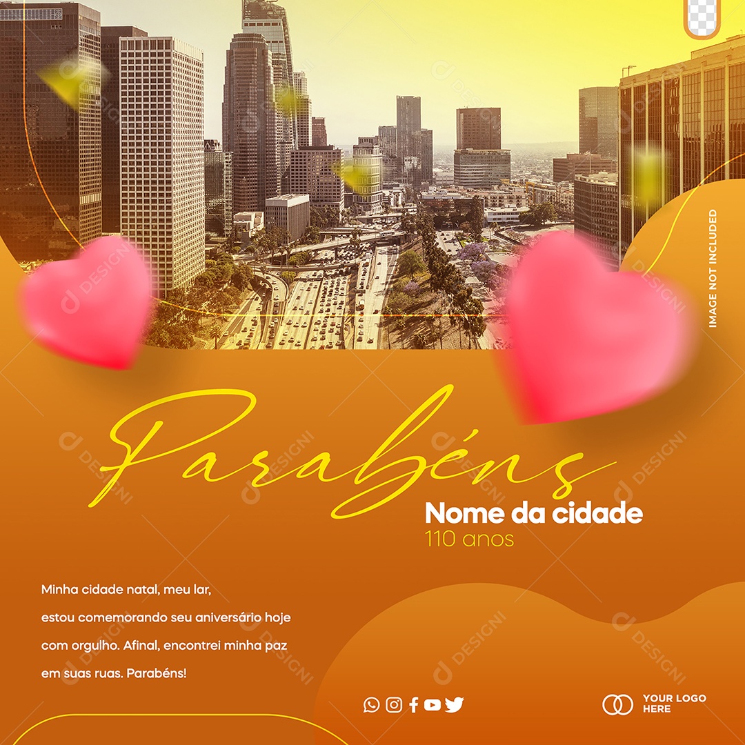 Social Media Parabéns Nome Da Cidade 110 Anos Minha Cidade Natal PSD Editável