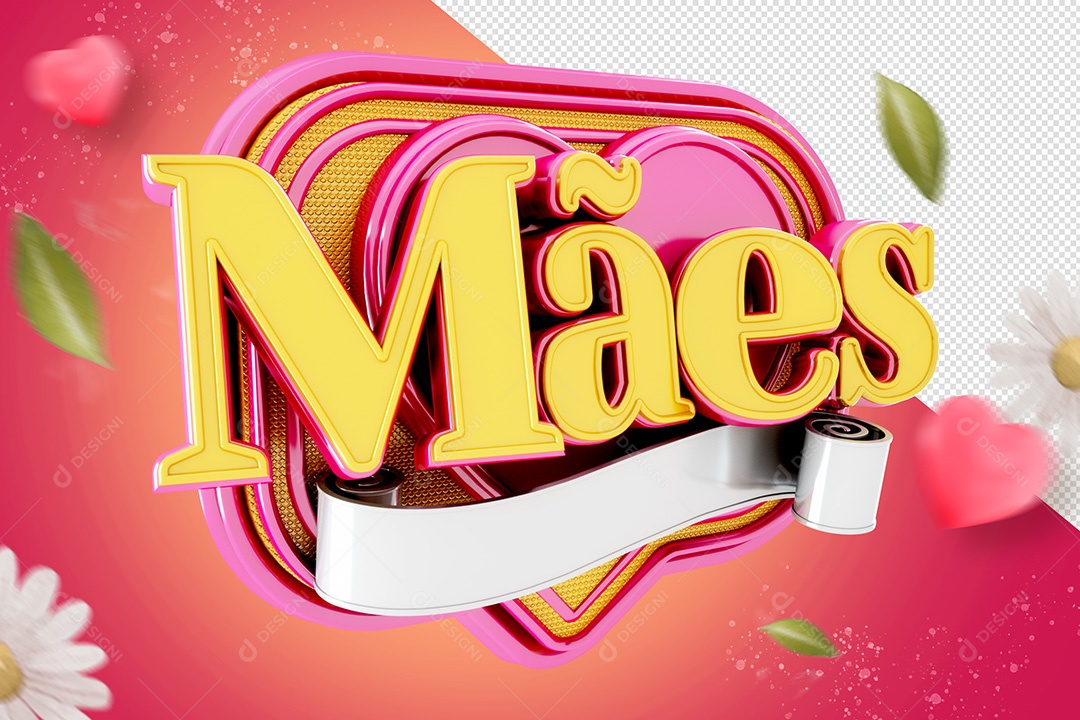 Selo 3D Dia Das Mães Amarelo PSD