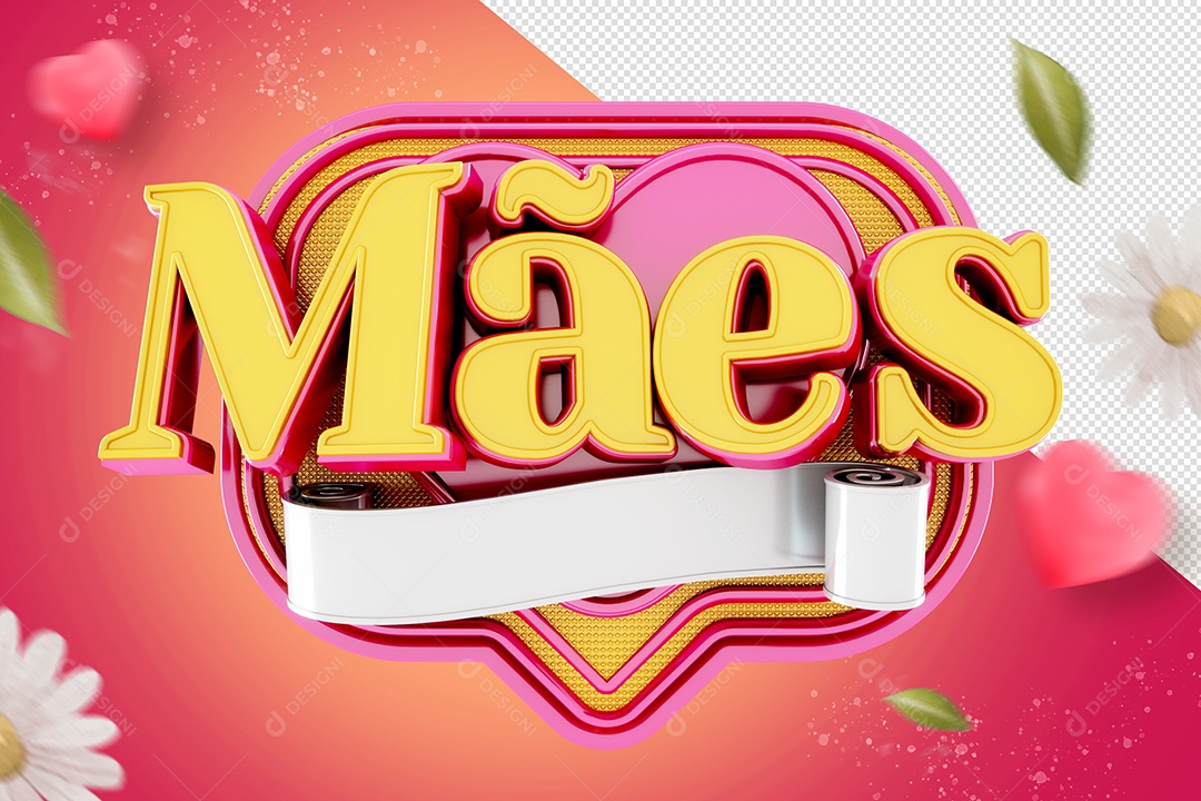 Selo 3D Dia Das Mães Amarelo PSD