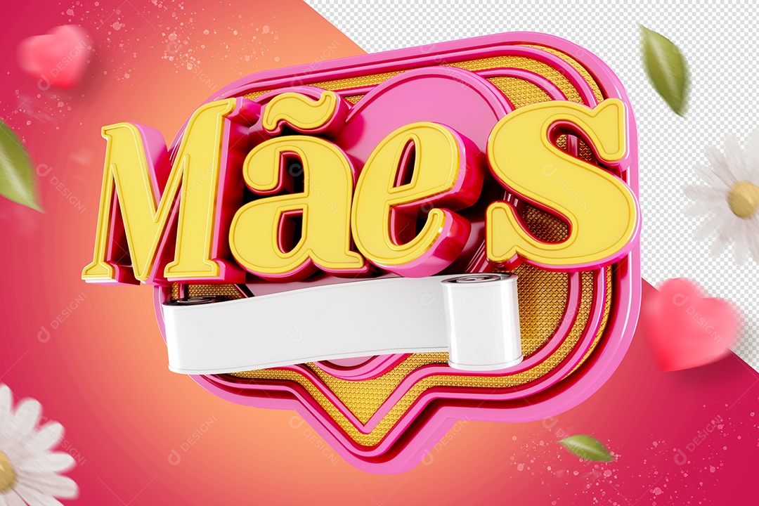 Selo 3D Dia Das Mães Amarelo PSD
