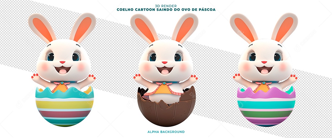 Coelho Saindo De Ovo De Páscoa Elemento 3D Para Composição PSD