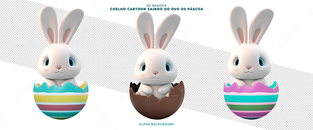 Coelho Saindo De Ovo De Páscoa Elemento 3D Para Composição PSD