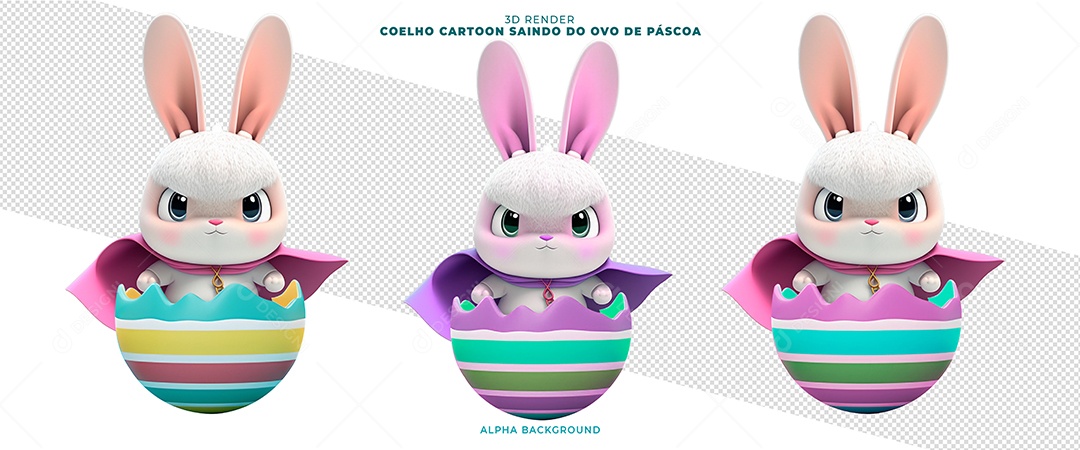 Coelho Saindo De Ovo De Páscoa Elemento 3D Para Composição PSD