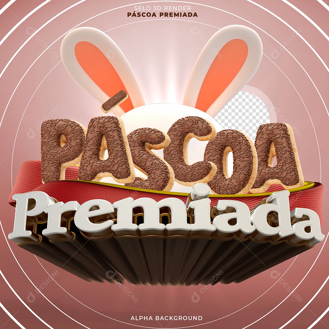 Páscoa Premiada Selo 3D De Chocolate e Vermelho Para Composição PSD