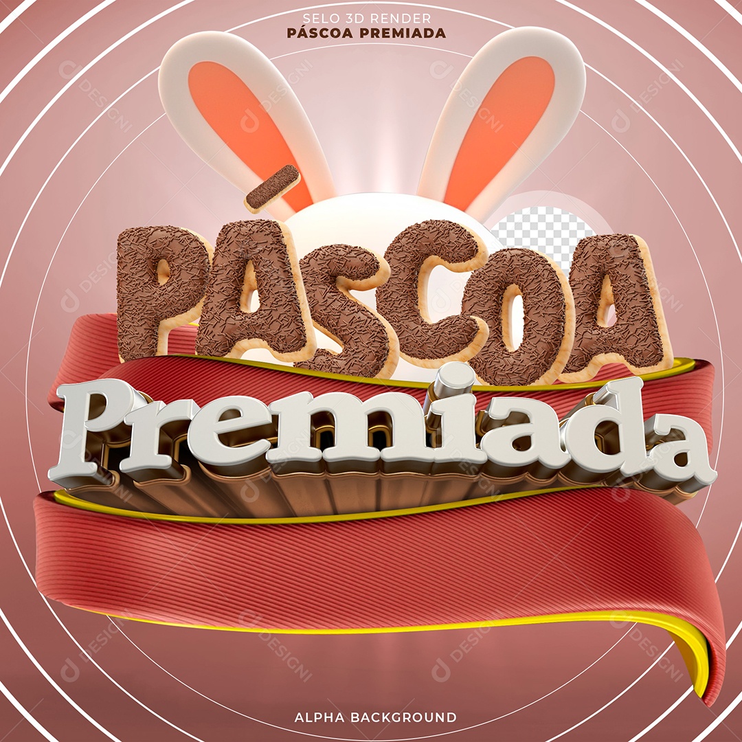 Páscoa Premiada Selo 3D Vermelho e Chocolate Para Composição PSD