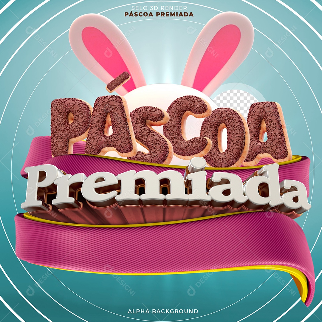 Páscoa Premiada Selo 3D Rosa e Chocolate Para Composição PSD